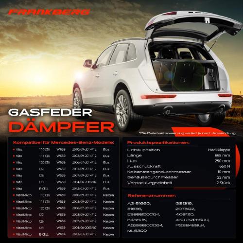 2x Gasfeder Dämpfer Heckklappe für Mercedes-Benz Vito Bus Vito/Mixto Kasten W639 2003-2014 Bild 2x Gasfeder Dämpfer Heckklappe für Mercedes-Benz Vito Bus Vito/Mixto Kasten W639 2003-2014