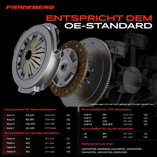 Frankberg 1x Kupplungssatz für VW Golf Plus Sportsvan VI Variant VII Jetta Passat Polo Scirocco Touran T-ROC Bild Frankberg 1x Kupplungssatz für VW Golf Plus Sportsvan VI Variant VII Jetta Passat Polo Scirocco Touran T-ROC