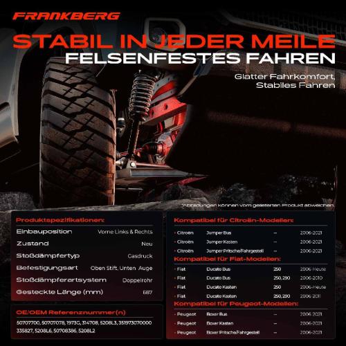 Frankberg 2x Stoßdämpfer Vorderachse für Citroën Jumper Fiat Ducato 250 Peugeot Boxer Bj ab 2006 Bild Frankberg 2x Stoßdämpfer Vorderachse für Citroën Jumper Fiat Ducato 250 Peugeot Boxer Bj ab 2006