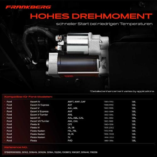 Frankberg 1x Anlasser Starter für Ford Escort IV Express Turnier Klasseic V VI Cabriolet Stufenheck Bild Frankberg 1x Anlasser Starter für Ford Escort IV Express Turnier Klasseic V VI Cabriolet Stufenheck