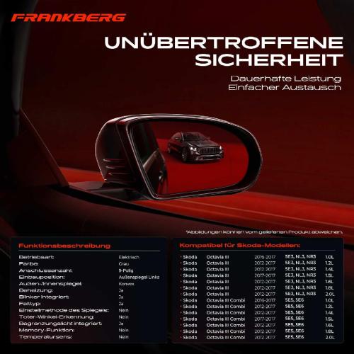 Frankberg 1x Außenspiegel Links für Skoda Octavia III 5E3 NL3 NR3 5E5 5E6 2012-2017 Bild Frankberg 1x Außenspiegel Links für Skoda Octavia III 5E3 NL3 NR3 5E5 5E6 2012-2017