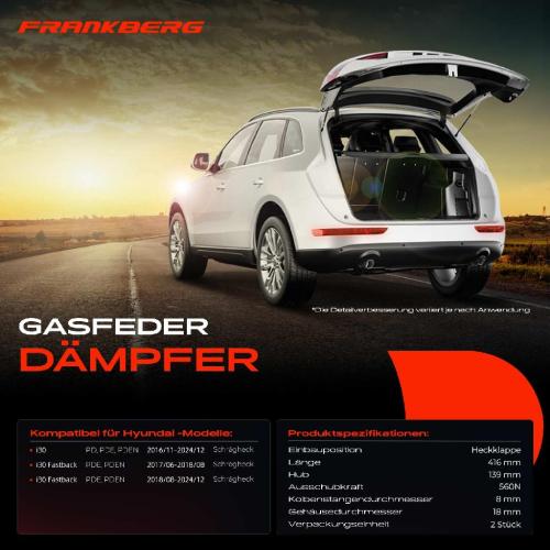 Frankberg 2x Gasfeder Dämpfer Heckklappe Hyundai i30 PD PDE PDEN Schrägheck Bj ab 2016 Bild Frankberg 2x Gasfeder Dämpfer Heckklappe Hyundai i30 PD PDE PDEN Schrägheck Bj ab 2016