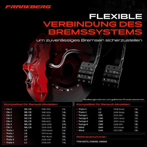 Frankberg 1x Bremsschlauch Bremsschläuche Hinterachse Links oder Rechts für Renault Clio I II Thalia I Twingo Wind Bild Frankberg 1x Bremsschlauch Bremsschläuche Hinterachse Links oder Rechts für Renault Clio I II Thalia I Twingo Wind