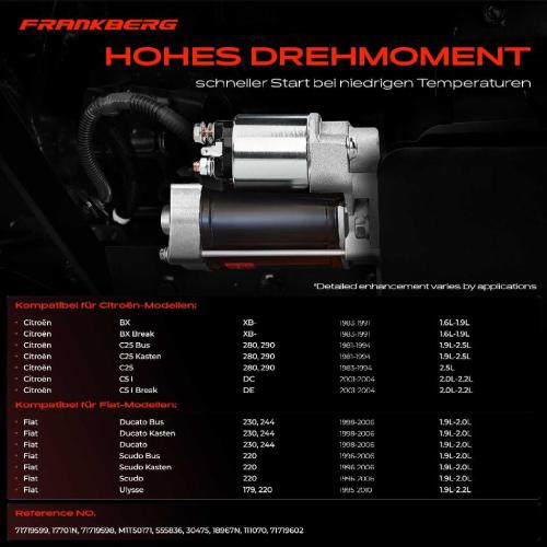 Frankberg 1x Anlasser Starter für Citroën Berlingo/Berlingo First Kasten/MPV BX Break C25 Bus Kasten Bild Frankberg 1x Anlasser Starter für Citroën Berlingo/Berlingo First Kasten/MPV BX Break C25 Bus Kasten