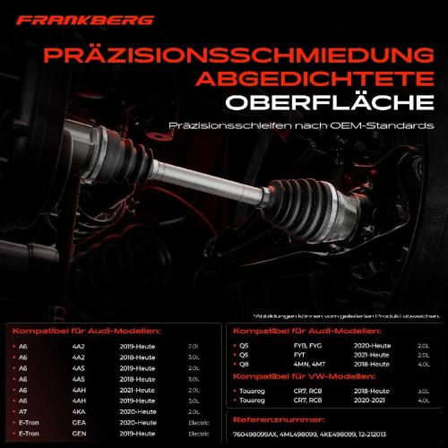 Frankberg 1x Antriebswelle Gelenksatz Vorderachse für VW Touareg Audi A6 4A2 C8 A7 4KA Q5 Q8 E-Tron Bild Frankberg 1x Antriebswelle Gelenksatz Vorderachse für VW Touareg Audi A6 4A2 C8 A7 4KA Q5 Q8 E-Tron