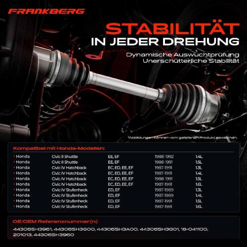 Frankberg 1x Antriebswelle Vorderachse Links für Honda Civic II Civic IV EE ED EC Bild Frankberg 1x Antriebswelle Vorderachse Links für Honda Civic II Civic IV EE ED EC