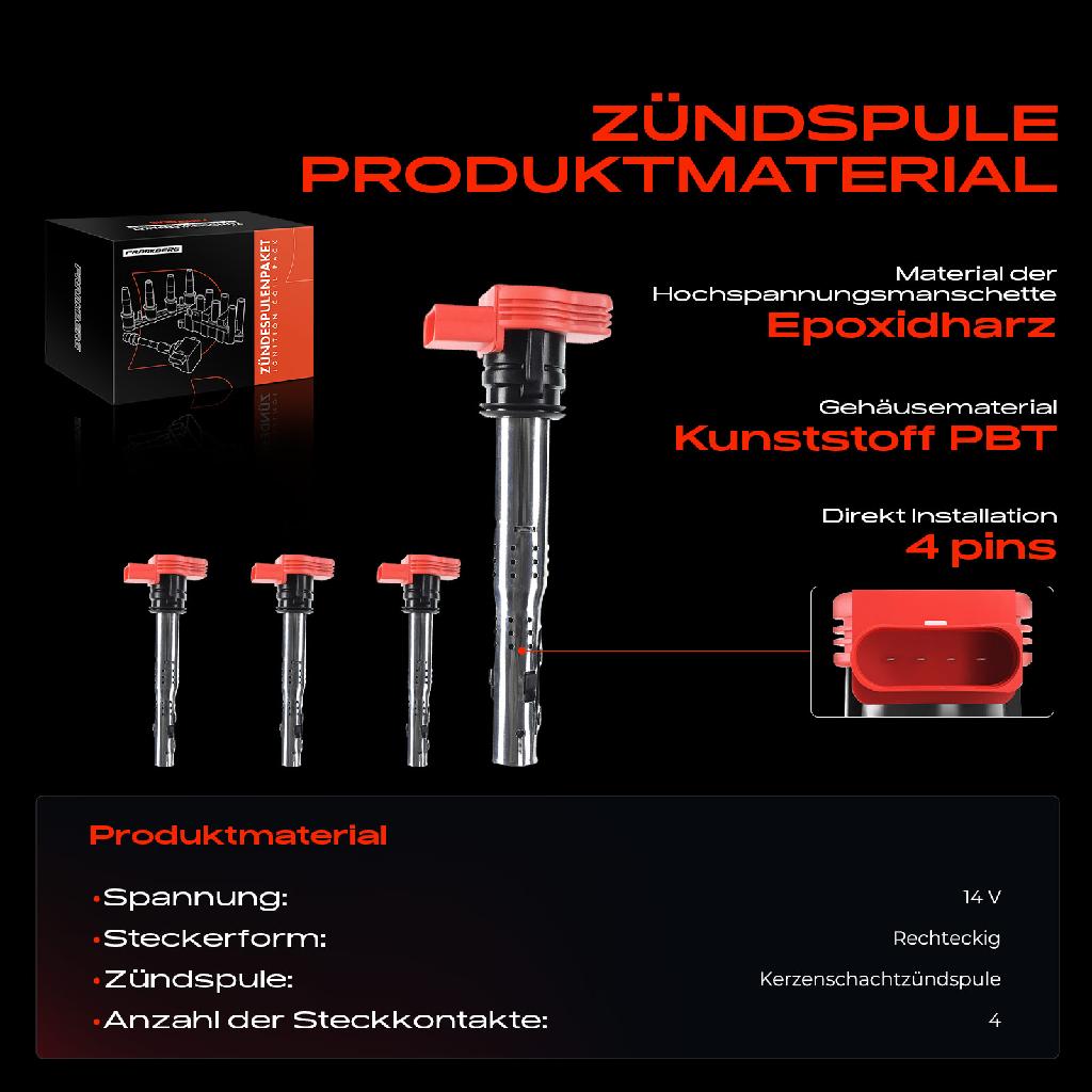 4x Zündmodul Zündspule für VW Touareg Audi A4 Avant Cabriolet A5 Sportback A6 Allroad A7 A8 Q5 Q7 R8 Spyder