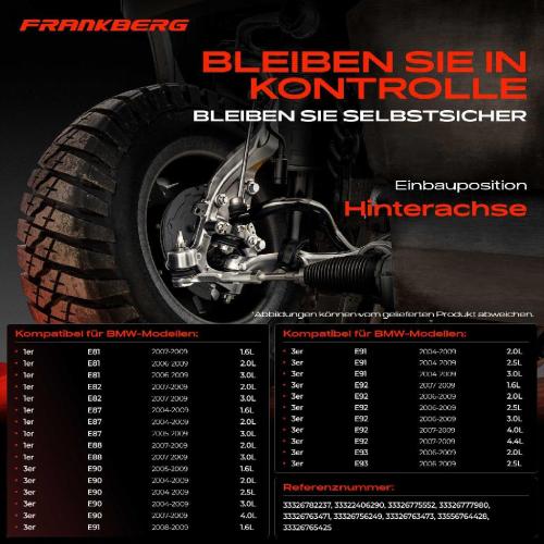 Frankberg 1x Querlenker Satz Hinterachse für BMW 1er E81 E81 E87 1er Cabriolet E88 1er Coupe E82 3er Cabriolet E90 E93 Bild Frankberg 1x Querlenker Satz Hinterachse für BMW 1er E81 E81 E87 1er Cabriolet E88 1er Coupe E82 3er Cabriolet E90 E93