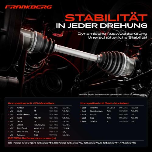 Frankberg 1x Antriebswelle Vorderachse Links für VW Golf Polo Jetta Caddy Seat Ibiza Toledo Cordoba Bild Frankberg 1x Antriebswelle Vorderachse Links für VW Golf Polo Jetta Caddy Seat Ibiza Toledo Cordoba