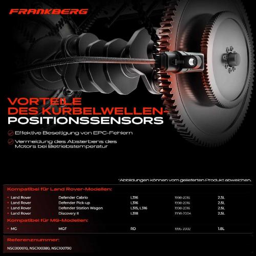 Frankberg 1x Kurbelwellensensor Impulsgeber für Land Rover Defender L316 Discovery II L318 MG Bild Frankberg 1x Kurbelwellensensor Impulsgeber für Land Rover Defender L316 Discovery II L318 MG