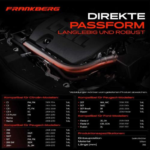 Frankberg 1x Kühlerschlauch Turboschlauch für Citroën C1 C2 Enterprise C3 I II Pluriel Nemo Kasten Kombi Ford Peugeot Bild Frankberg 1x Kühlerschlauch Turboschlauch für Citroën C1 C2 Enterprise C3 I II Pluriel Nemo Kasten Kombi Ford Peugeot