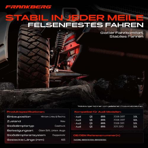 2x Stoßdämpfer Hinterachse für Audi Q5 8RB 2.0L 3.0L 3.2L 2008-2017 Bild 2x Stoßdämpfer Hinterachse für Audi Q5 8RB 2.0L 3.0L 3.2L 2008-2017