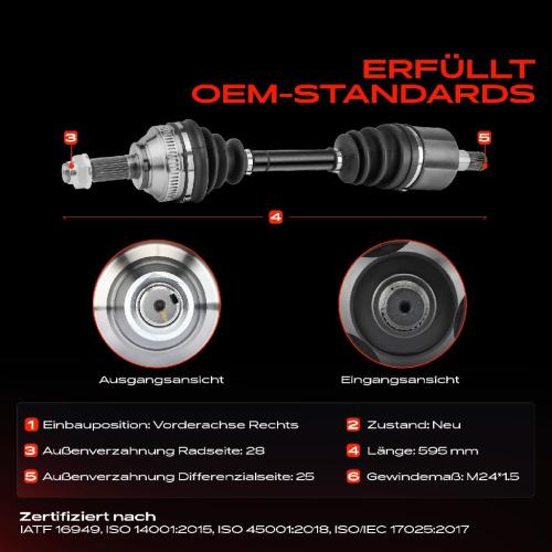 1x Antriebswelle Vorderachse Rechts für Land Rover Freelander L314 2.0L 2.5L 2000-2006 Bild 1x Antriebswelle Vorderachse Rechts für Land Rover Freelander L314 2.0L 2.5L 2000-2006