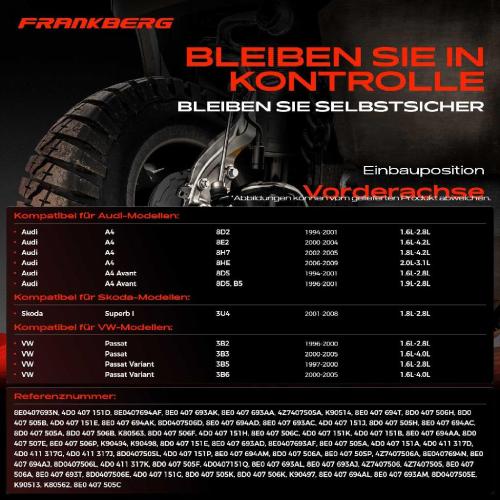 Frankberg 1x Querlenker Satz Vorderachse für VW Passat Variant Audi A4 Avant Cabriolet A6 A8 Skoda Superb I Bild Frankberg 1x Querlenker Satz Vorderachse für VW Passat Variant Audi A4 Avant Cabriolet A6 A8 Skoda Superb I