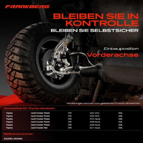 Frankberg 1x Querlenker Vorderachse für Toyota Land Cruiser Prado J12 J15 Land Cruiser Van 3.0L 4.0L 2.8L Bj ab 2002 Bild Frankberg 1x Querlenker Vorderachse für Toyota Land Cruiser Prado J12 J15 Land Cruiser Van 3.0L 4.0L 2.8L Bj ab 2002