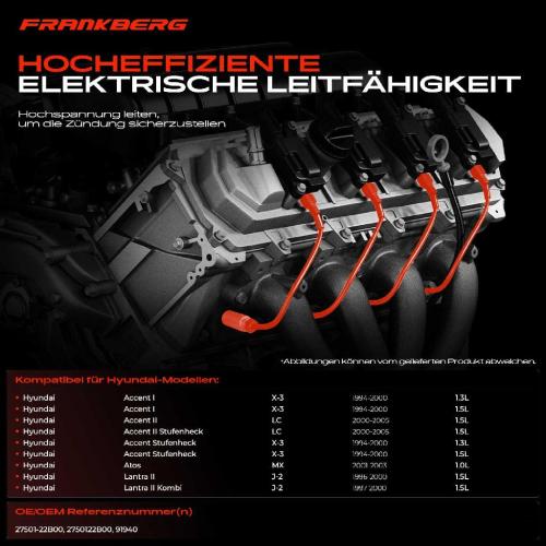 4x Zündleitungssatz Zündkabel für Hyundai Accent Atos Lantra II 1.0L 1.3L 1.5L Bild 4x Zündleitungssatz Zündkabel für Hyundai Accent Atos Lantra II 1.0L 1.3L 1.5L