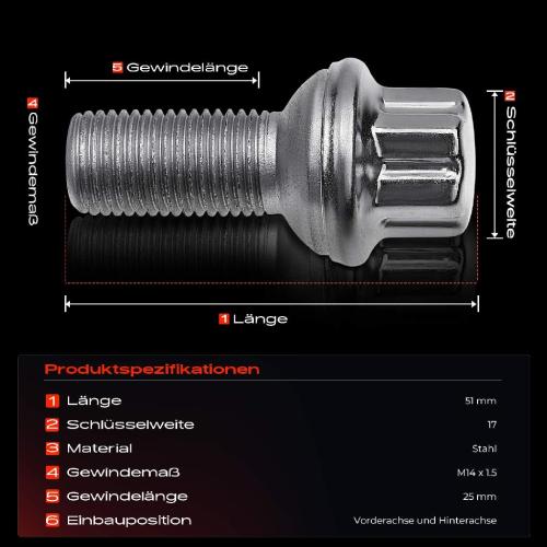 20x Radschraube für Mercedes-Benz W204 W211 W212 W221 R172 A207 C216 Bild 20x Radschraube für Mercedes-Benz W204 W211 W212 W221 R172 A207 C216