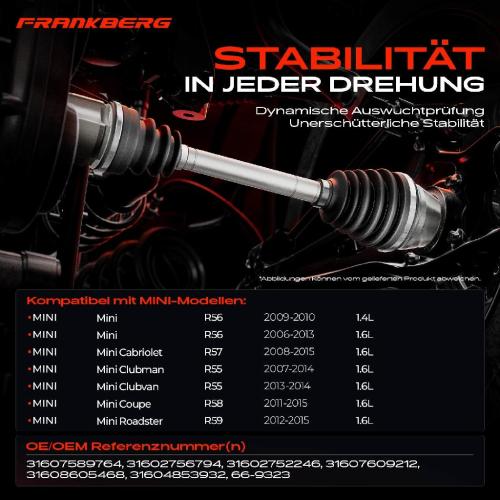 Frankberg 1x Antriebswelle Vorderachse Rechts für MINI Mini Cabriolet Clubman Clubvan R55 R56 R57 R58 R59 Bild Frankberg 1x Antriebswelle Vorderachse Rechts für MINI Mini Cabriolet Clubman Clubvan R55 R56 R57 R58 R59