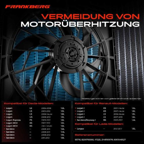 Frankberg 1x Motorkühller Einfachlüfter mit Kühlerlüfterrahmen Dacia Logan Sandero Renault Logan I Lada Bild Frankberg 1x Motorkühller Einfachlüfter mit Kühlerlüfterrahmen Dacia Logan Sandero Renault Logan I Lada