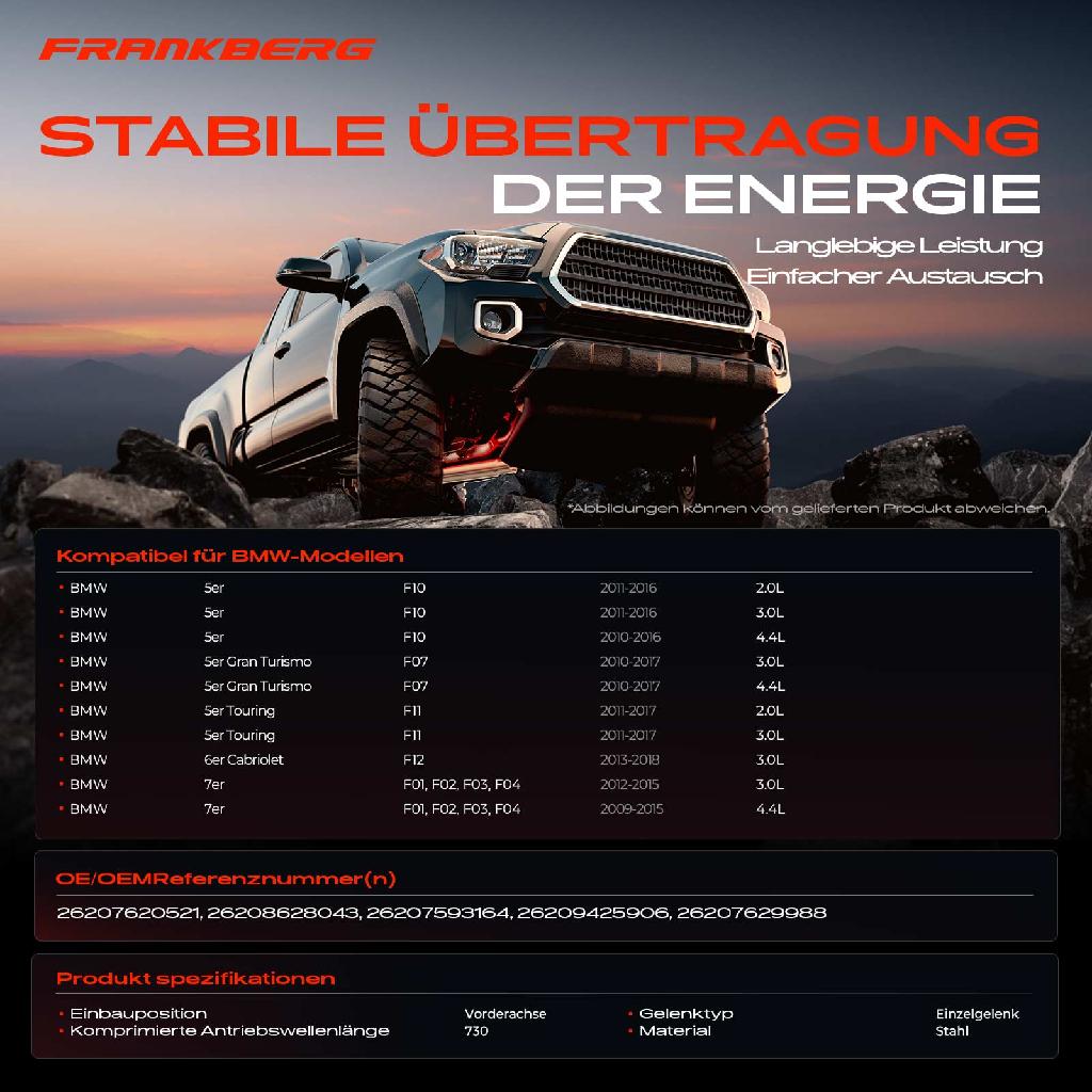 1x Kardanwelle Gelenkwelle Vorderachse für BMW 5er Gran Turismo Touring F10 F07 F11 F12 F13 F01 F02 F03 F04