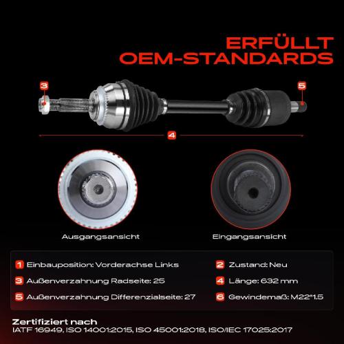 1x Antriebswelle Vorderachse Links für Mitsubishi Outlander I CUW 2.0L 2003-2006 Bild 1x Antriebswelle Vorderachse Links für Mitsubishi Outlander I CUW 2.0L 2003-2006