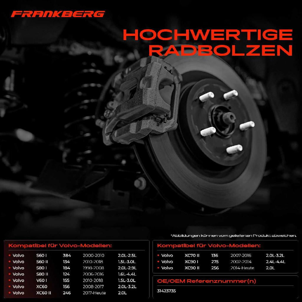 10x Radschraube für Volvo S60 S80 V60 V70 XC40 XC60 XC70 XC90