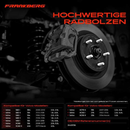 Frankberg 10x Radschraube für Volvo S60 S80 V60 V70 XC40 XC60 XC70 XC90 Bild Frankberg 10x Radschraube für Volvo S60 S80 V60 V70 XC40 XC60 XC70 XC90