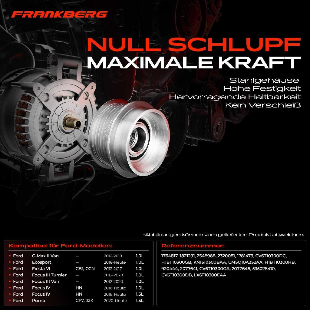 1x Generatorfreilauf Lichtmaschine für Ford C-Max II Ecosport Fiesta Focus Transit