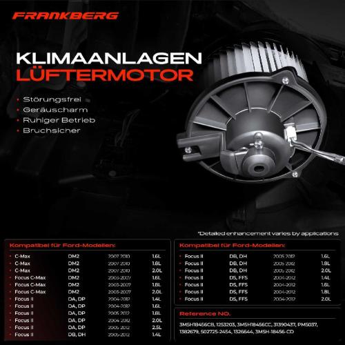Frankberg 1x Gebläsemotor Innenraumgebläse für Ford C-Max DM2 Focus II DA DP HCP 1.6 TDCi Bild Frankberg 1x Gebläsemotor Innenraumgebläse für Ford C-Max DM2 Focus II DA DP HCP 1.6 TDCi
