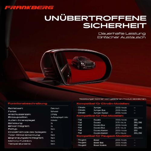Frankberg 1x Außenspiegel Links für Citroën Jumper Fiat Ducato Peugeot Boxer 250 Bj ab 2006 Bild Frankberg 1x Außenspiegel Links für Citroën Jumper Fiat Ducato Peugeot Boxer 250 Bj ab 2006