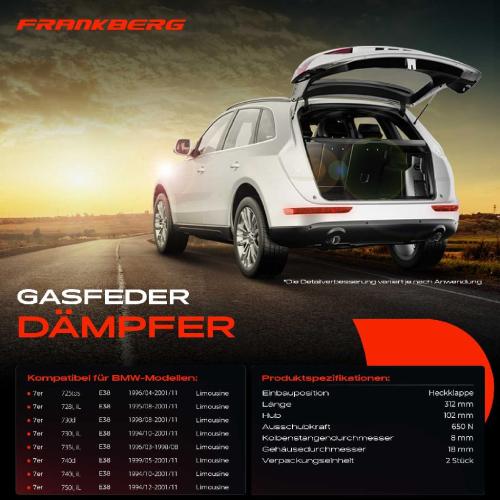 2x Gasfeder Dämpfer Heckklappe BMW 7er E38 Limousine 1994-2001 Bild 2x Gasfeder Dämpfer Heckklappe BMW 7er E38 Limousine 1994-2001