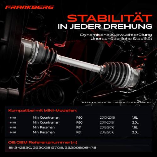 Frankberg 1x Antriebswelle Hinterachse Rechts für MINI Countryman R60 Paceman R61 2010-2016 Bild Frankberg 1x Antriebswelle Hinterachse Rechts für MINI Countryman R60 Paceman R61 2010-2016