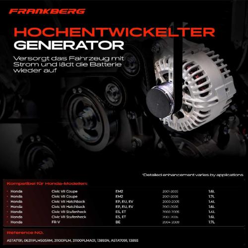Frankberg 1x Lichtmaschine Generator für Honda Civic VII EM2 EP ES FR-V BE 1.4L 1.6L 1.7L Bild Frankberg 1x Lichtmaschine Generator für Honda Civic VII EM2 EP ES FR-V BE 1.4L 1.6L 1.7L
