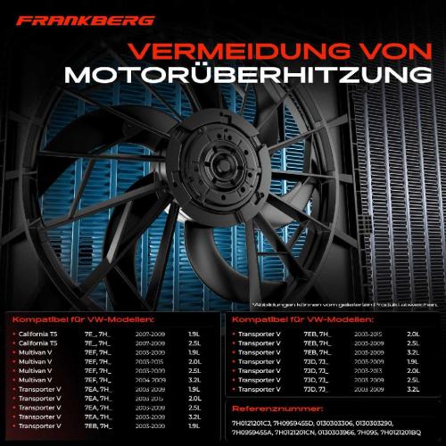 Frankberg 1x Motorkühller Doppellüfter mit Kühlerlüfterrahmen VW Multivan V Transporter V California T5 1.9L-3.2L Bild Frankberg 1x Motorkühller Doppellüfter mit Kühlerlüfterrahmen VW Multivan V Transporter V California T5 1.9L-3.2L