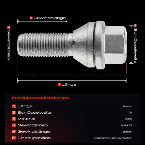 Frankberg 5x Radschraube für Volvo S60 S80 V60 V70 XC40 XC60 XC70 XC90 Bild Frankberg 5x Radschraube für Volvo S60 S80 V60 V70 XC40 XC60 XC70 XC90
