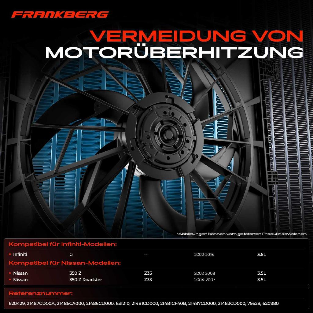 1x Motorkühller Doppellüfter mit Kühlerlüfterrahmen Infiniti G Stufenheck Nissan 350 Z Z33 3.5L