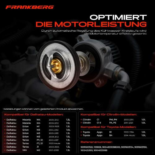 1x Thermostat Kühlmittel für Peugeot 107 Citroën C1 Toyota Yaris P9 Daihatsu Bild 1x Thermostat Kühlmittel für Peugeot 107 Citroën C1 Toyota Yaris P9 Daihatsu