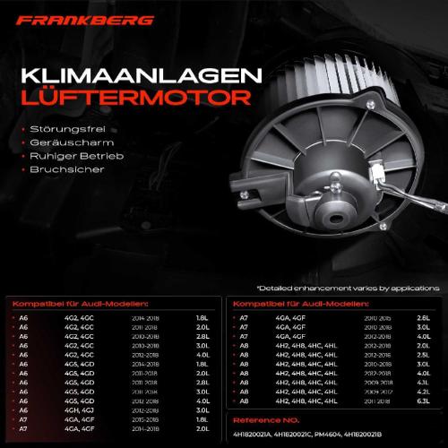 Frankberg 1x Gebläsemotor Innenraumgebläse für Audi A6 4G2 4GH 4G5 C7 A7 4GA A8 4H2 Bild Frankberg 1x Gebläsemotor Innenraumgebläse für Audi A6 4G2 4GH 4G5 C7 A7 4GA A8 4H2