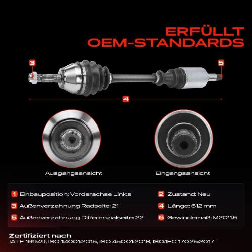Frankberg 1x Antriebswelle Vorderachse Links für Peugeot 306 7A 7C 7B 1993-2002 Bild Frankberg 1x Antriebswelle Vorderachse Links für Peugeot 306 7A 7C 7B 1993-2002