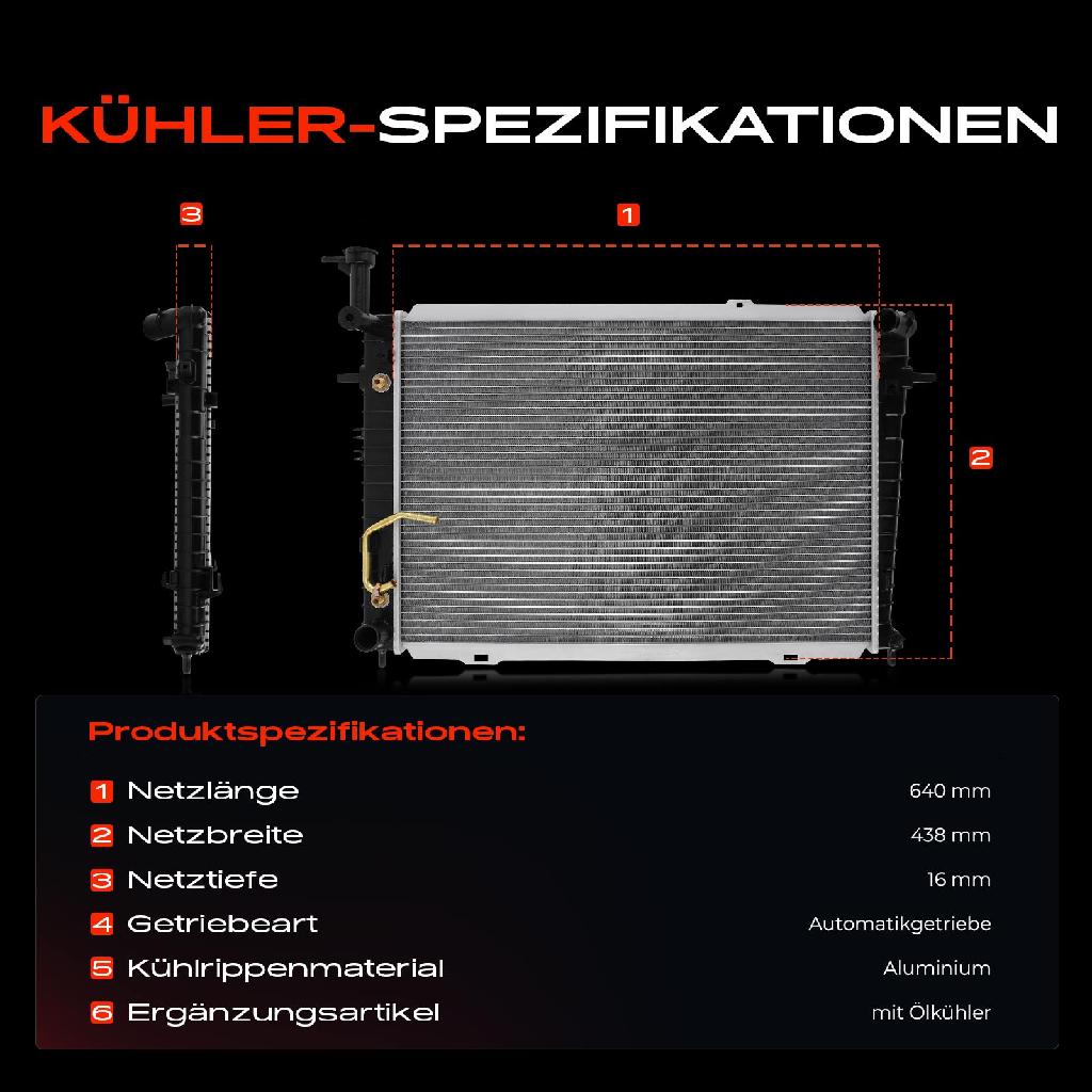 1x Kühler Wasserkühler Motorkühler für Hyundai Tucson KIA Sportage 2.0L 2.7L Bj ab 2004