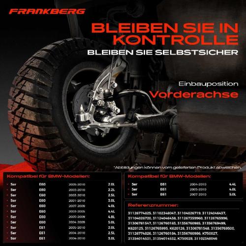 Frankberg 1x Querlenker Satz Vorderachse für BMW 5er Touring E60 E61 2.5L 3.0L 4.0L 4.4L 4.8L 5.0L 2001-2010 Bild Frankberg 1x Querlenker Satz Vorderachse für BMW 5er Touring E60 E61 2.5L 3.0L 4.0L 4.4L 4.8L 5.0L 2001-2010