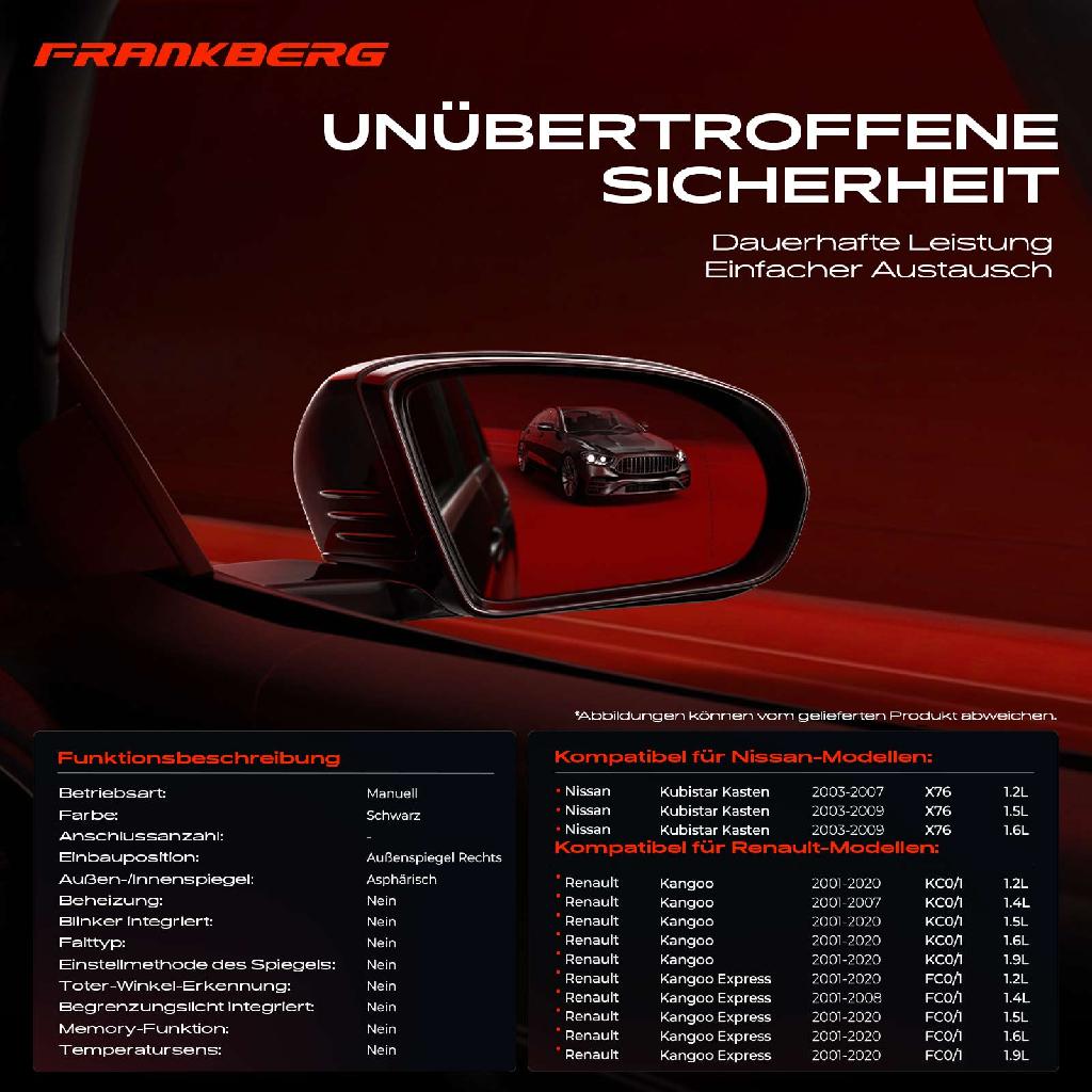 1x Außenspiegel Rechts für Nissan Kubistar Renault Kangoo X76 KC0/1 FC0/1 2001-2020