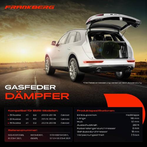 2x Gasfeder Dämpfer Heckklappe für BMW Z8 Roadster E52 Cabriolet 2000-2003 Bild 2x Gasfeder Dämpfer Heckklappe für BMW Z8 Roadster E52 Cabriolet 2000-2003