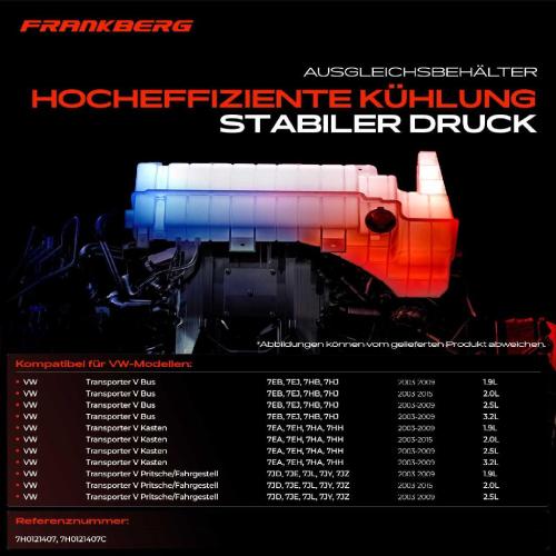 Frankberg 1x Ausgleichsbehälter Kühlmittelbehälter für VW Multivan V Transporter Pritsche/Fahrgestell Bild Frankberg 1x Ausgleichsbehälter Kühlmittelbehälter für VW Multivan V Transporter Pritsche/Fahrgestell