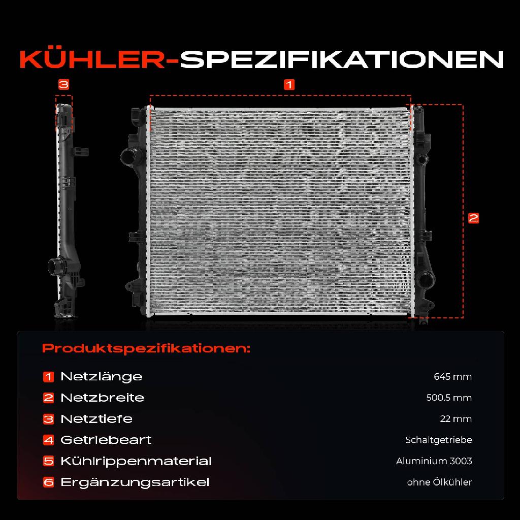 1x Kühler Wasserkühler Motorkühler für Mercedes-Benz W213 A238 V167 W222 X290 C257 W223 V223