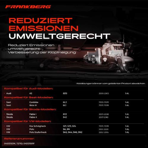 Frankberg 1x AGR-Ventil Abgasrückführungsventil für VW Polo Audi A2 Seat Cordoba Ibiza III Skoda Fabia I Combi Praktik Bild Frankberg 1x AGR-Ventil Abgasrückführungsventil für VW Polo Audi A2 Seat Cordoba Ibiza III Skoda Fabia I Combi Praktik