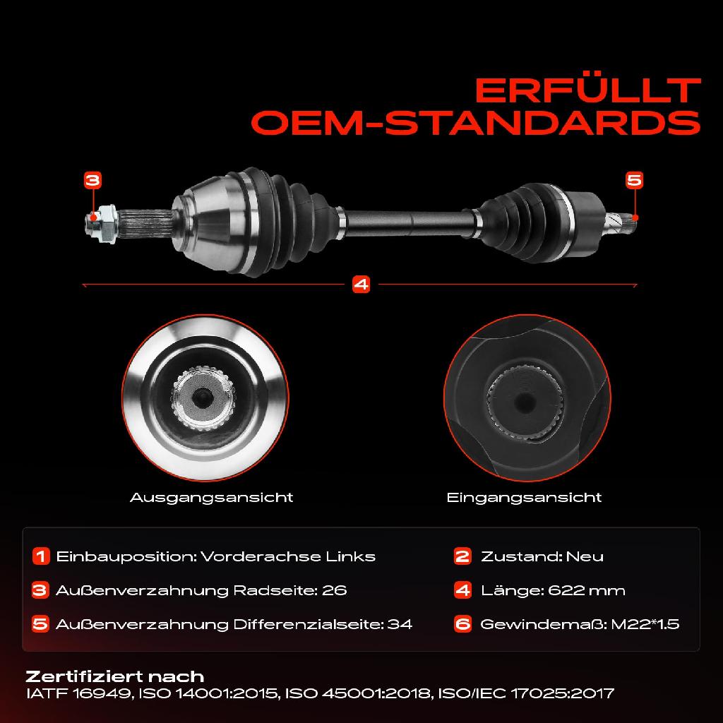 1x Antriebswelle Vorderachse Links für MINI Countryman R60 Paceman R61