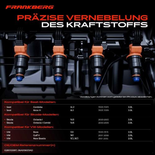Frankberg 4x Einspritzventil Einspritzdüse für VW Golf V New Beetle Skoda Octavia I Seat 2.0L Bild Frankberg 4x Einspritzventil Einspritzdüse für VW Golf V New Beetle Skoda Octavia I Seat 2.0L