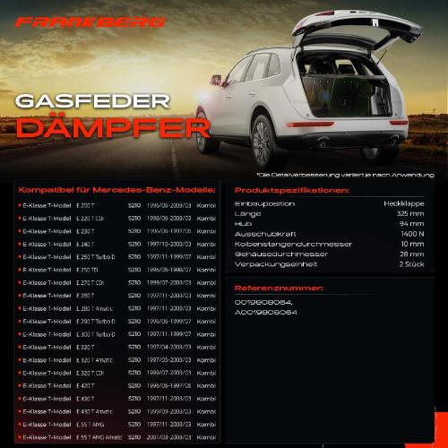 2x Gasfeder Dämpfer Heckklappe für Mercedes Benz E-Klasse T-Model S210 Kombi 1996-2003 Bild 2x Gasfeder Dämpfer Heckklappe für Mercedes Benz E-Klasse T-Model S210 Kombi 1996-2003