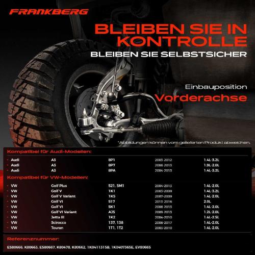Frankberg 1x Querlenker Satz Vorderachse für VW Golf Plus V Variant VI Caddy III MPV Kasten/MPV EOS Jetta Scirocco Touran Bild Frankberg 1x Querlenker Satz Vorderachse für VW Golf Plus V Variant VI Caddy III MPV Kasten/MPV EOS Jetta Scirocco Touran